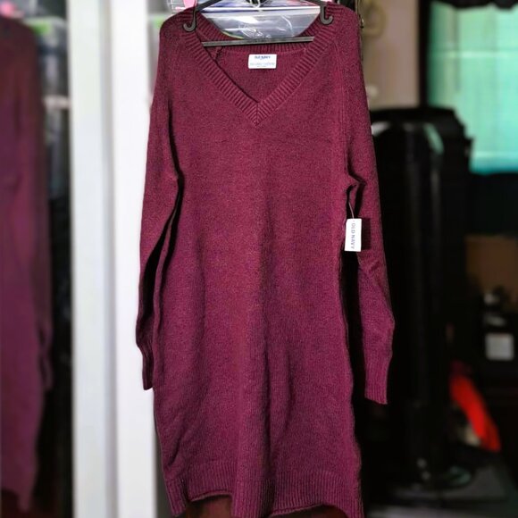 New Old Navy SoSoft V-Neck Cozy Knit Soft Oversize Sweater Dress - Picture 1 of 3